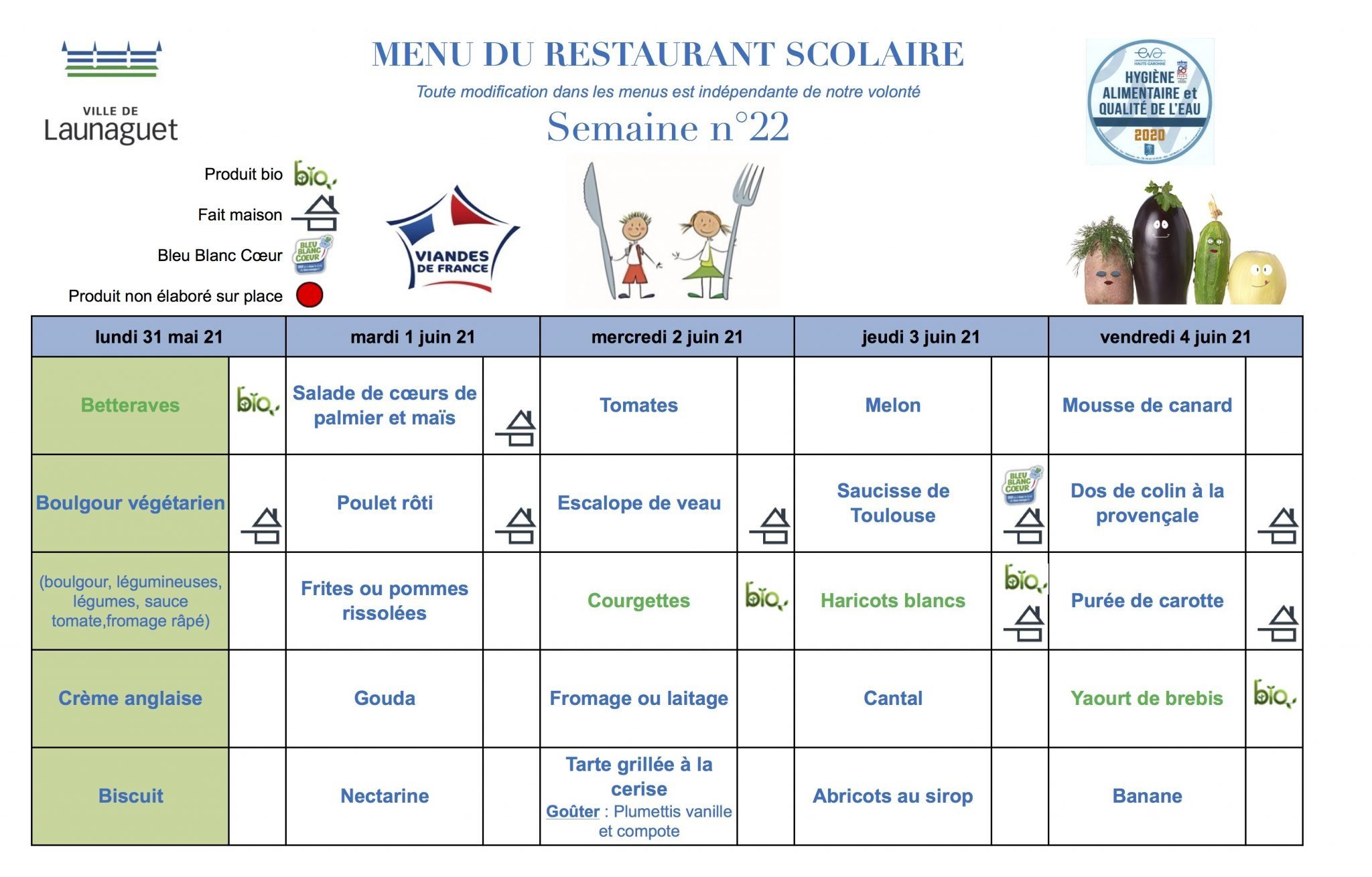 Menus cantine - Ville de Launaguet