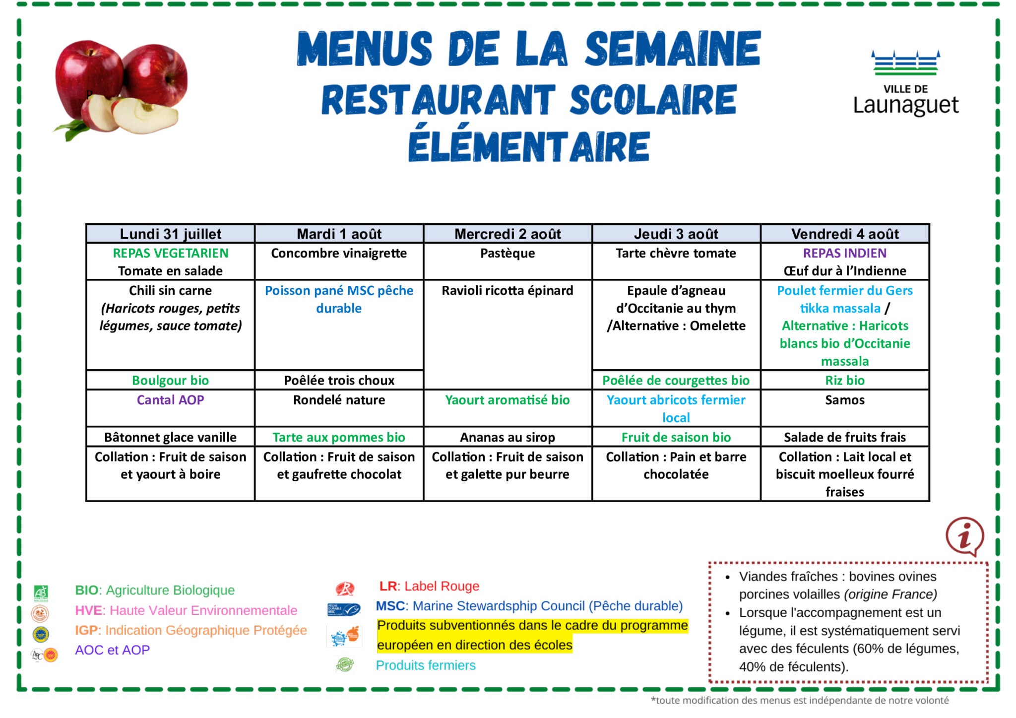 MENU ÉLÉMENTAIRE - Ville de Launaguet