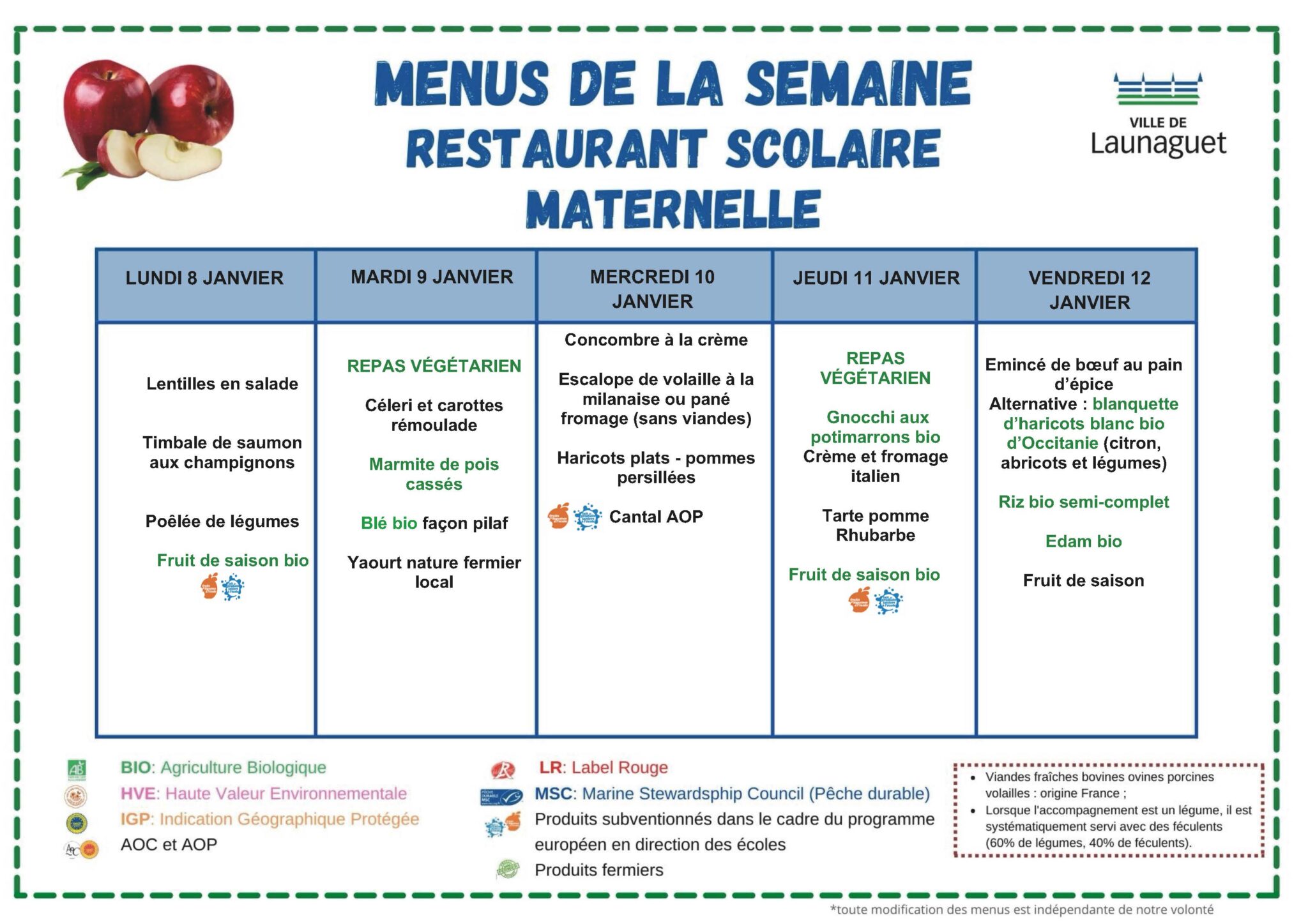 MENU MATERNELLE - Ville de Launaguet